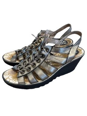 Fly London Yito Women’s Gladiator Wedge Sandals Size 41 US 11 Metallic Bronze